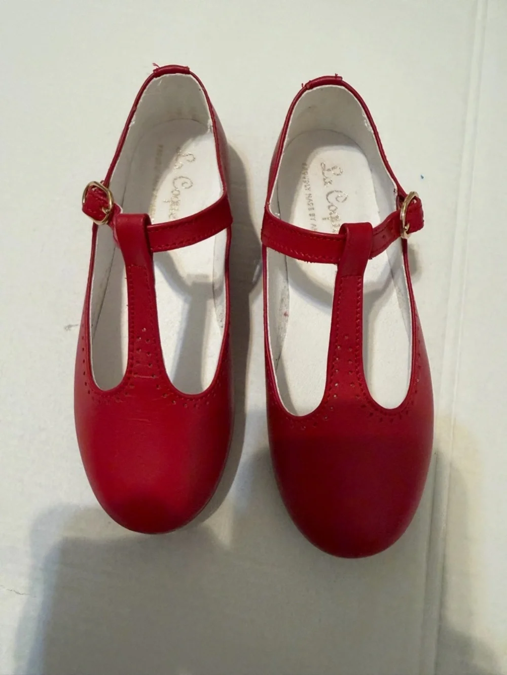 La Coqueta Red Leather T-Bar Mary Jane Shoes EU 27 US 10